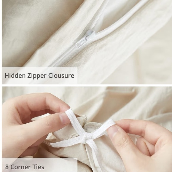 NWT Queen Elegant Cream Duvet Cover with Zipper 3 piece - Picture 4 of 7